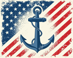 American flag with anchor, patriotic design for Navy or maritime themes.