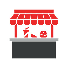Fast food stall with burger and drink on street background  