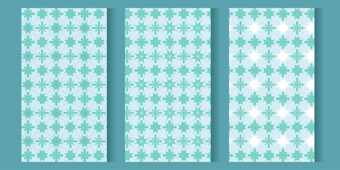 Three vector Mint Green Floral Geometric Seamless Pattern for Fabric, Wallpaper, and Print Design