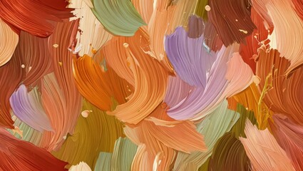 Warm abstract oil brush texture with autumn-inspired earthy tones of brown, orange, and beige blending harmoniously. Generative AI.