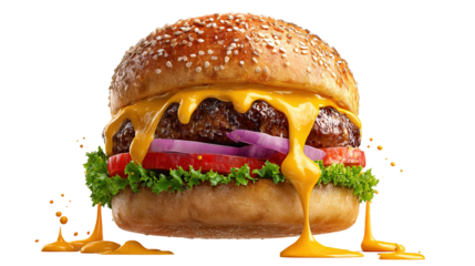 fresh tasty burger isolated on transparent background