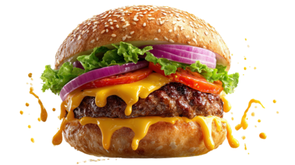 fresh tasty burger isolated on transparent background