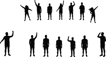 Human silhouettes, standing figures, gesture poses, body outline, shadow art, group design, expressive stances, fashion reference, creative sketch, apparel illustration