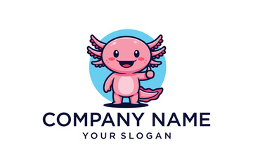 Cute Pink Axolotl Cartoon Mascot Character Giving Thumbs Up Logo Design