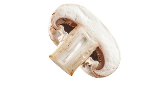Floating Sliced Champignon Mushrooms Isolated on Transparent Background