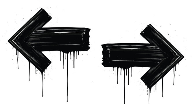 Two graffiti arrows pointing in opposite directions with dripping paint effect on white background