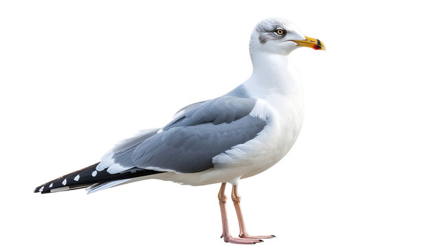 Front-Facing Seagull Standing Alert with Gentle Shadow, - Powered by Adobe