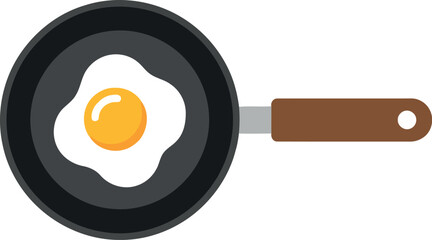 Frying pan with sunny side up egg breakfast meal preparation flat illustration vector