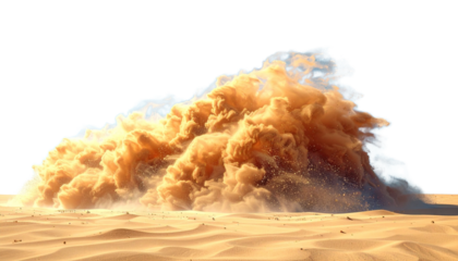 Isolated PNG Cloud of Fine Dust and Flying Sand Grains, Realistic Wind Erosion Simulation.