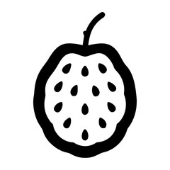 A black silhouette of a strawberry with a stem