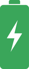 Green battery icon with lightning bolt symbol indicating full charge or power vector