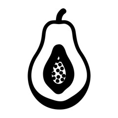 A black silhouette of a halved papaya with visible seeds, presented in a simple, clean style, isolated on a, ideal for culinary and healthrelated designs