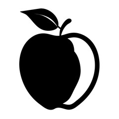 A black and white icon representing a whole apple with a leaf and stem, isolated on a