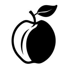 A black and white icon representing a whole apple with a leaf and stem, isolated on a