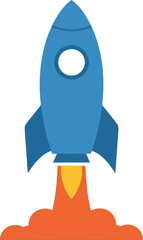 Blue rocket launching with fiery exhaust simple flat icon space exploration vector