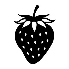 Black silhouette of a strawberry, a simple and clean icon representing the fruit with its characteristic shape and seeds, perfect for design and illustration purposes