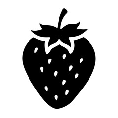 Black silhouette of a strawberry, a simple and clean icon representing the fruit with its characteristic shape and seeds, perfect for design and illustration purposes