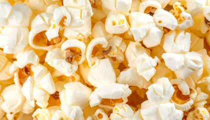 Close-up of a pile of fluffy, freshly popped, golden kernels