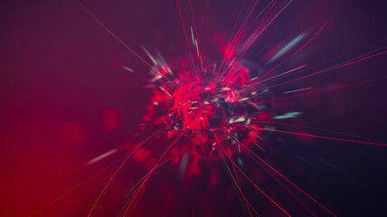 Abstract red digital explosion with glowing particles and dynamic energy burst effect
