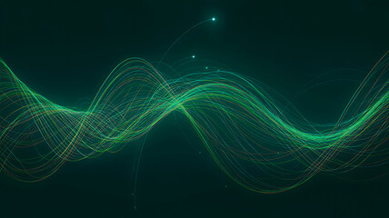 Glowing green abstract wave lines representing digital energy and futuristic motion

