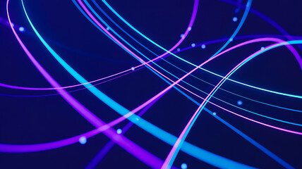 Curved glowing purple and blue light lines creating abstract digital wave background
