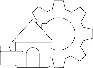 A line drawing shows a house folder and gear suggesting configurations or settings