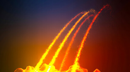 Bright orange glowing light trails moving upward on dark background with energy effect
