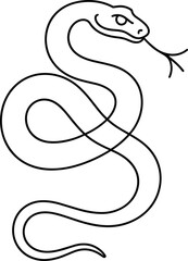 Fototapeta premium Black outline of a coiled snake with forked tongue