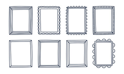 Collection of various simple handdrawn frames in different styles presents a transparent background
