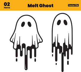 Stylized Dripping Ghost Illustrations with Melting Effect in Minimal White and Black Halloween Vector Design