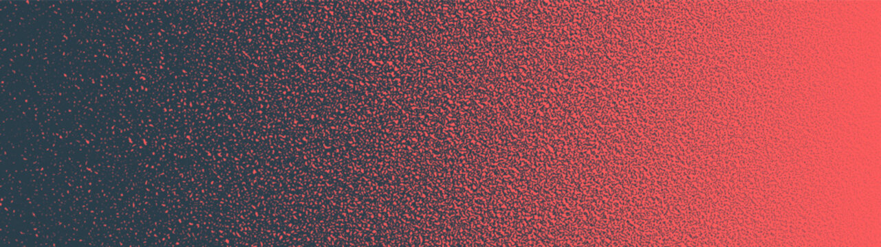 Noise texture halftone pattern faded texture ultra wide 32:9 aspect ratio red black vector abstract background. Fuzzy gradient grain textured panoramic ultrawide format eye-catching sparse abstraction