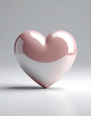 Glossy, two-toned heart, lit from above, against gray backdrop