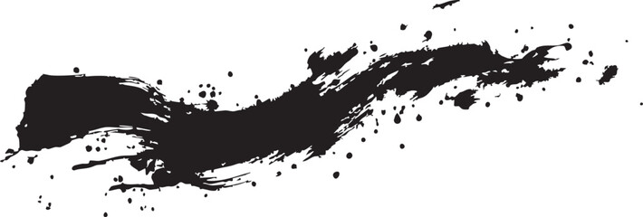 black ink brush stroke on white background with abstract curved paint texture for artistic minimal design concept.