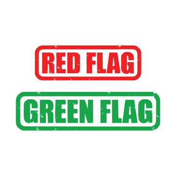 Red Flag and Green Flag Stamps for Warning and Approval Concepts in Vintage Style