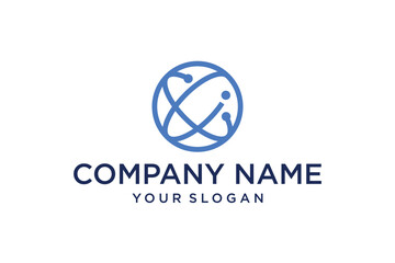 Modern Global Network Technology Logo Design featuring an Abstract Blue Sphere with Interconnected Dots and Lines