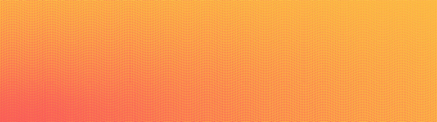 Pop art halftone pattern angular faded structure ultra wide 32:9 aspect ratio yellow red vector abstract background. Wavy dotted half tone texture panoramic format psychedelic graphic abstraction