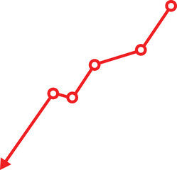 Red Line Graph with Downward Arrow Showing Business Decline, Market Loss, and Financial Crisis