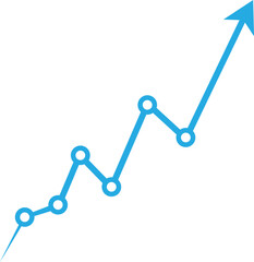 Blue Line Graph with Upward Arrow Representing Financial Growth and Data Analytics Success