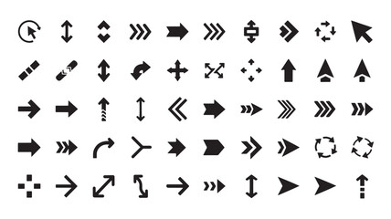 Set of black arrow icons simple flat vector design elements for navigation and user interface isolated on white background