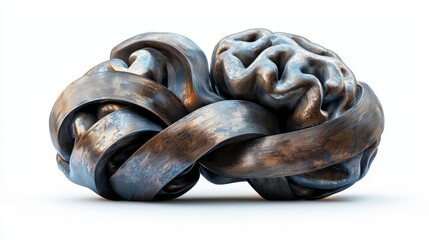 A tangled sculpture resembling a brain, symbolizing complexity and interconnected thoughts.