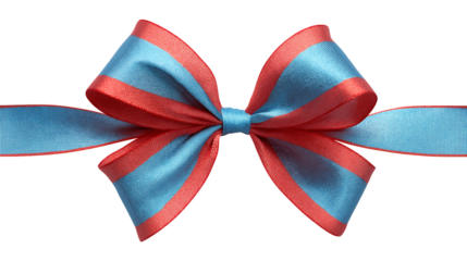 A red and blue ribbon bow for gifts or Christmas, isolated on white background as a transparent PNG, decorative and festive.
