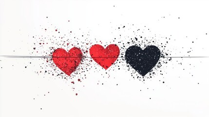 Artistic representation of love and connection with red and black hearts, symbolizing various emotions and relationships.