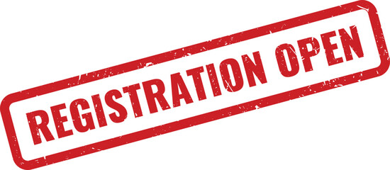 Event Registration Open official stamp for program enrollment and participant sign up notice