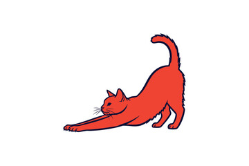 Bold line art minimalist one color cat stretching its body abstract animal graphic design element