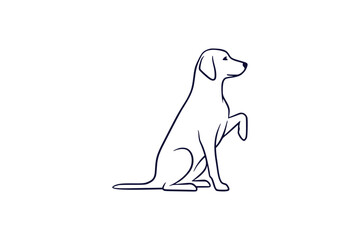 A charming minimalist single color illustration of a friendly dog sitting attentively with one paw gently raised in a welcoming gesture