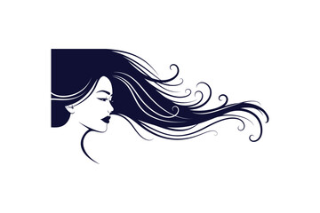 Elegant minimalist one color silhouette of a woman s face with flowing hair artistic vector design