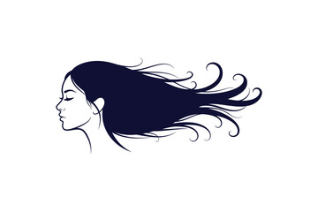 Elegant minimalist one color silhouette of a woman s face with flowing hair vector graphic design