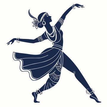 Silhouette of a dancing woman in art deco style