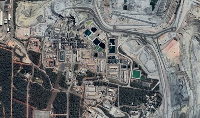 Kansanshi Copper-Gold Mine, Zambia: High-Resolution Aerial View of Open-Pit Operation and African...