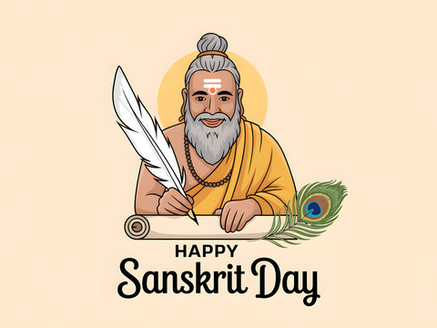 vector illustration of learned pandit celebrating sanskrit day